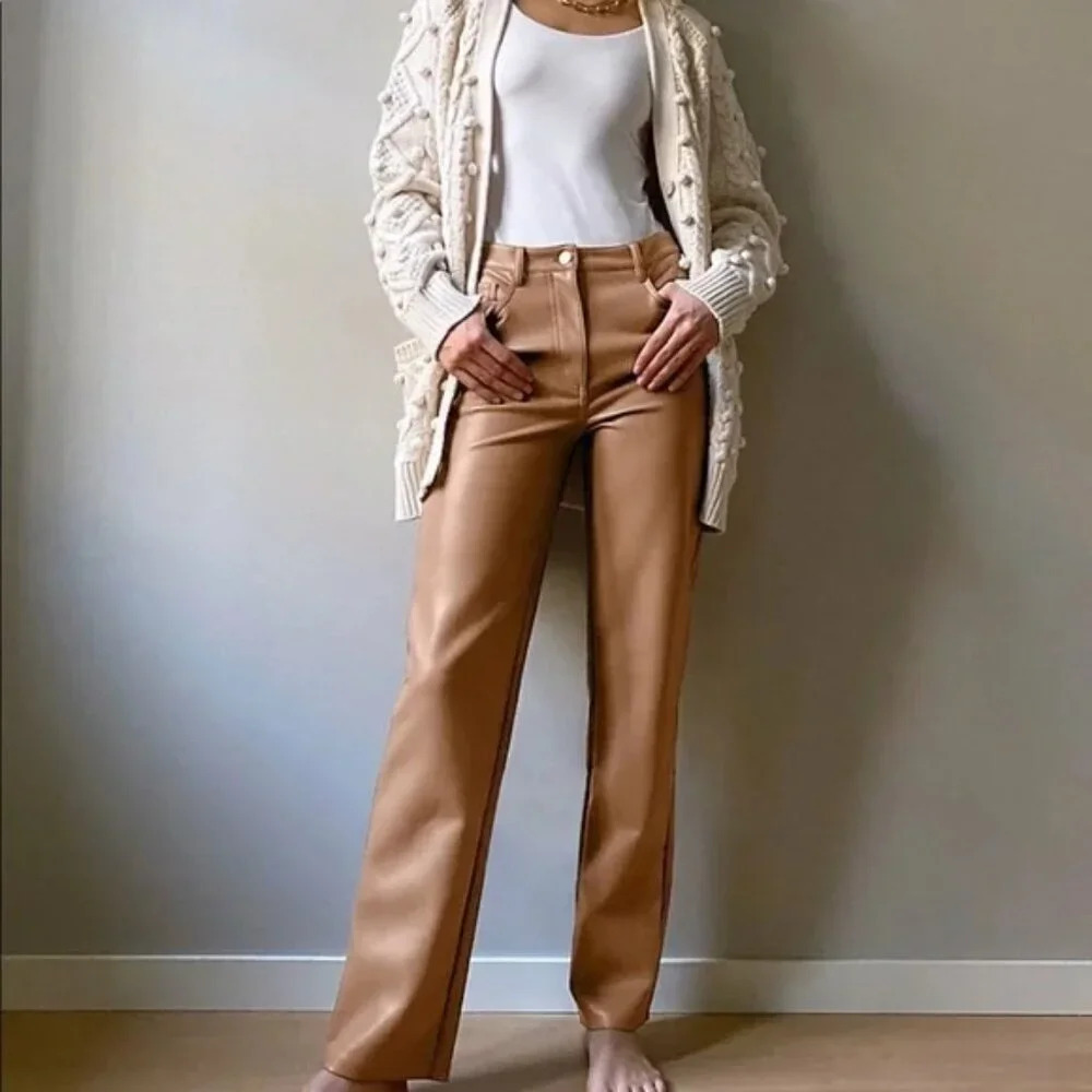 Aritzia Wilfred The Melina Pant High Waisted Vegan Leather Pants Constant Camel